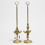 Pair of Florentine Brass Oil Lamps, 19th century, each height 23 in — 58.4 cm (2 Pieces)