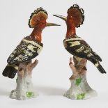 Pair of Dresden Models of Hoopoes, 20th century, height 16 in — 41 cm (2 Pieces)