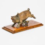 Austrian Cold Painted Bronze Boar Form Desk Top Paper Clip, 19th/early 20th century, 3.5 x 7.25 x 3.