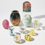 Denise Belanger-Taylor (Canadian, b.1952), Nine Glass Paperweights and a Vase, 1987-94, vase height