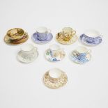 Eight Various Royal Worcester Cups and Saucers, c.1870-1930, largest saucer diameter 5.8 in — 14.7 c