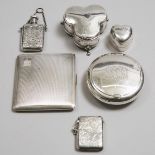 Edwardian and Later English Silver Cigarette Case, Tobacco Box, Heart-Shaped Box, Vesta Case, Jewell