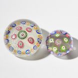 Two Saint Louis Millefiori Glass Paperweights, mid-19th century, diameter 2.4 in — 6 cm; diameter 1