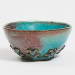 Deichmann Mottled Blue and Red Glazed Stoneware Bowl, mid-20th century, height 3.3 in — 8.5 cm, diam