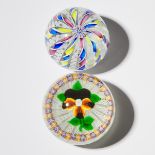 John Deacons (Scottish, b. 1950), Crown Millefiori and Pansy Glass Paperweights, 1997/2000, largest