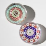 Two Miniature Concentric Millefiori Glass Paperweights, probably Baccarat, 19th century, diameter 1.