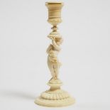 French Figural Carved Ivory Candelstick, late 19th/early 20th century, height 7.2 in — 18.4 cm