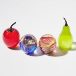 Mark Armstrong (Canadian), Four Glass Paperweights, c.2003, pear height 4.5 in — 11.5 cm (4 Pieces)