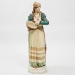 Continental Glazed Earthenware Large Standing Figure of a Young Woman with Basket, c.1900, height 49