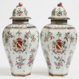 Pair of Samson ‘Compagnie des Indes’ Hexagonal Vases and Covers, early 20th century, height 15.4 in