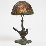 Patinated White Metal Avian Lamp, early-mid 20th century, height 16 in — 40.6 cm