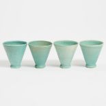 Four Deichmann Mottled Green Glazed Stoneware Small Cups, mid-20th century, height 2.6 in — 6.6 cm (