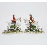 Pair of Rudolstadt Equestrian Hunting Groups, 20th century, height 12.2 in — 31 cm (2 Pieces)