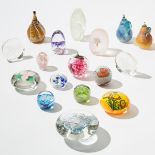 Collection of Seventeen Canadian Studio Glass Paperweights, c.1988-99, largest height 5.6 in — 14.2