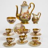 Royal Worcester English Gardens Coffee Service, Raymond Rushton, c.1918, coffee pot height 8.5 in —