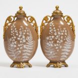 Pair of Grainger & Co. Worcester Pâte-sur-Pâte Pilgrim Flasks and Covers, 1880s, height 7.5 in — 19