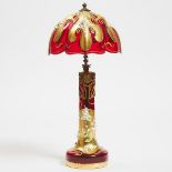 Bohemian Art Nouveau Gilt and Enamelled Red Glass Table Lamp, early 20th century, height 17.25 in —