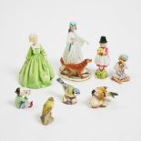 Five Royal Worcester Figures and Three Small Bird Models, 20th century, largest height 7 in — 17.8 c