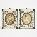 Pair of French Portrait Miniautures, 19th/early 20th century, 5.9 x 4.9 in — 15 x 12.5 cm