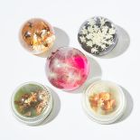 Five North American 'Nature Study' Lucite and Glass Paperweights, 20th century, largest diameter 3.1