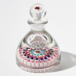 English Concentric Millefiori Glass Inkwell, probably Bacchus, mid-19th century, height 5.3 in — 13.