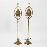 Pair of Orientalist Gilt and Polychromed Metal Floor Lamps, c.1900, each height 61.5 in — 156.2 cm