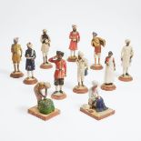 Group of Eleven East India Company School Painted Terracotta Figures, Lucknow, India, late 19th cent