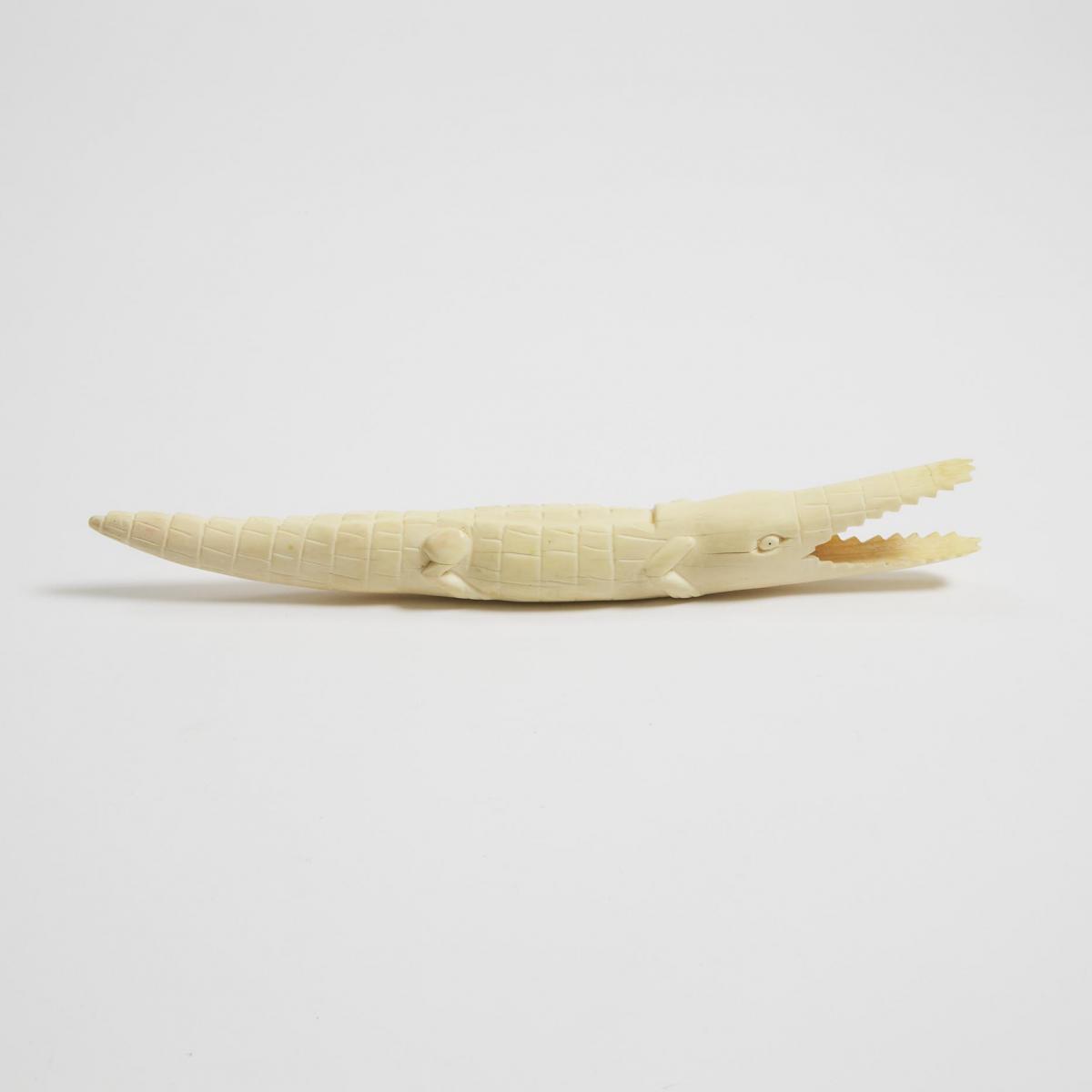 African Carved Ivory Crocodile, mid 20th century, length 12.75 in — 32.4 cm