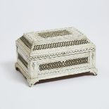 Russian Bone Veneered Casket, Khomolgory, c.1840, 5 x 8.75 x 6 in — 12.7 x 22.2 x 15.2 cm