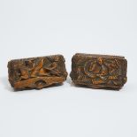 Two Scottish Carved Sycamore Robbie Burns 'Blind Man' Table Snuff Boxes, mid 19th century, eacg 2.25