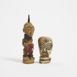 Chokwe Carved Bone Head together with a Small Songye Power Figure, Democratic Republic of Congo, bot