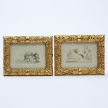 Pair of Regency Hair Needlework Pictures, early 19th century, 6 x 7.5 in — 15.2 x 19.1 cm