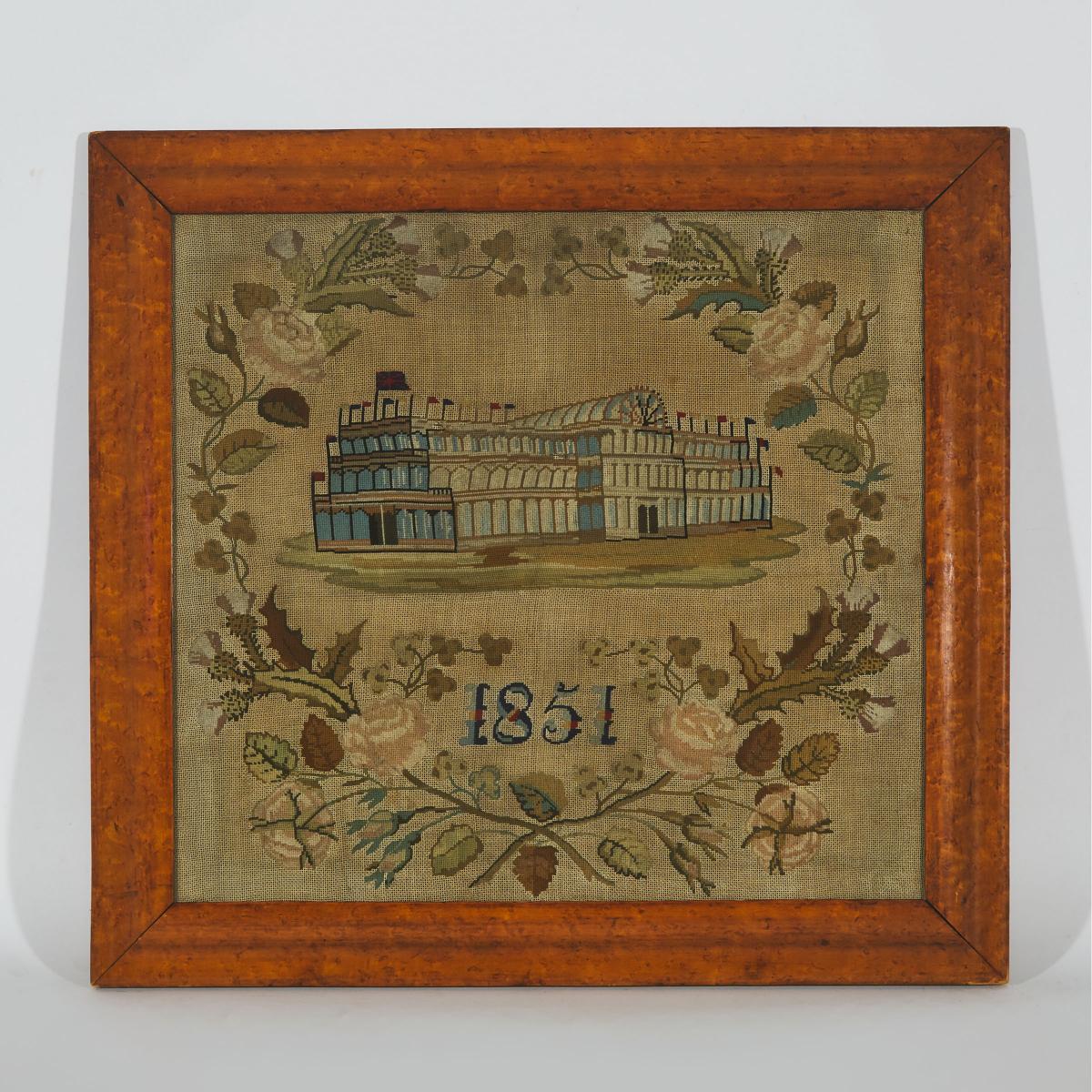 Great Exhibition Needlework Picture of the Crystal Palace, 1851, 24.25 x 26 in — 61.6 x 66 cm