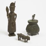 Ashanti Kuduo (Lidded Vessel), together with a Zoomorphic Statue/Goldweight and a Benin Bronze Court