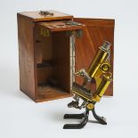 Austrian Lacquered and Black Enamelled Brass Compound Microscope, G. Reichert, Vienna, c.1900, 14 x