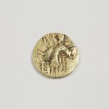 Ancient Coinage, KIDARITE KINGDOM, KIDARA I GANDARA MINT GOLD STATER, 300 AD, diameter .9 in — 2.3 c