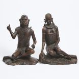 Pair of Maasai Carved Hardwood Seated Male and Female Figures, Kenya/Tanzania, East Africa, 20th cen