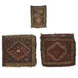 Qashqai Bag and Bag Face with silk inlets, Persian, c.1900 together with a Kurdish Salt Bag, c.1960,