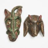 Two African Carved and Painted Wood Masks, mid to late 20th century, height 13 in — 33 cm; height 7