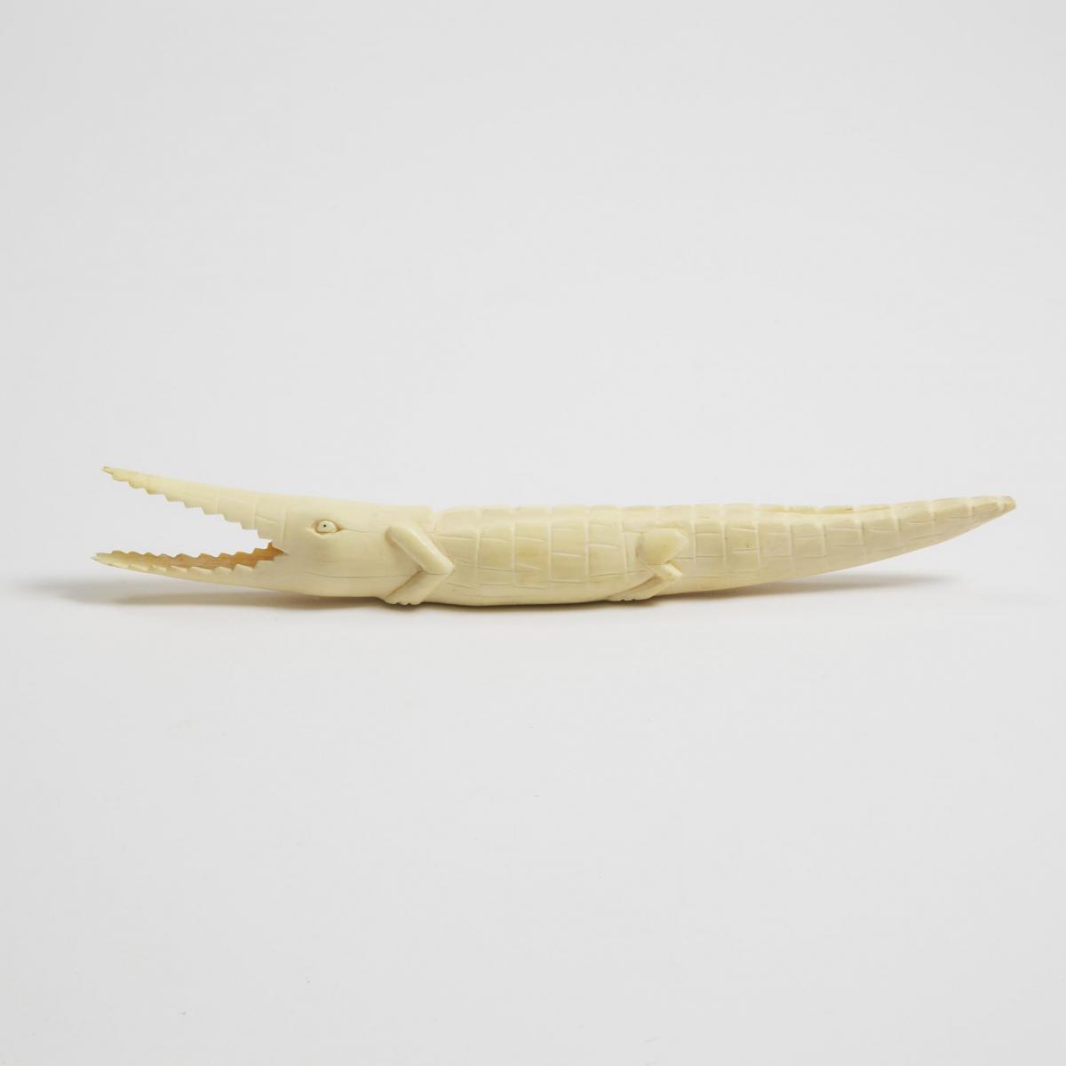 African Carved Ivory Crocodile, mid 20th century, length 12.75 in — 32.4 cm - Image 2 of 2