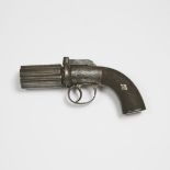 British Double Action SIx Shot Pepperbox Percussion Pistol, D. Egg, London, c.1845, length 7.7 in —