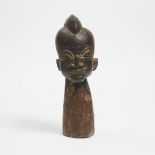 Unidentified African Carved Wood Head, mid to late 20th century, height 15.75 in — 40 cm