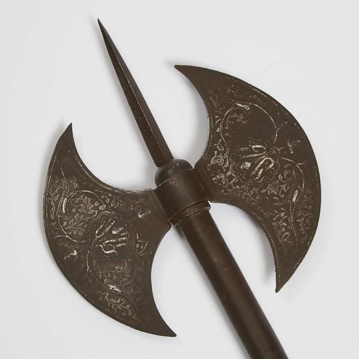 Indo-Persian Silver Damascened Double Headed Processional Tabar (Battle Axe), 19th century - Image 2 of 3