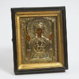 Cased Russian Theotokos 'Of The Sign' Icon, 19th century, 11.5 x 9.75 in — 29.2 x 24.8 cm