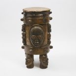 Large Yoruba Figural Drum, Nigeria, West Africa, late 20th century, height 37 in — 94 cm, diameter 2