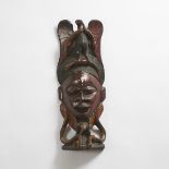 African Ebony Carved Mask Totem, late 20th century, height 30 in — 76.2 cm