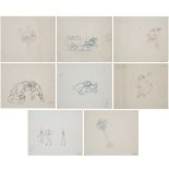 Eight Disney Studios Production Drawings, c.1945/6, 9.75 x 12 in — 24.8 x 30.5 cm