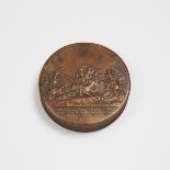 Napoleonic Turned and Pressed Burl Walnut Snuff Box, 19th century, diameter 3.25 in — 8.3 cm