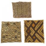 Three Kuba Raffia Cloths, Democratic Republic of Congo, Central Africa c.1940/50, largest 1 ft 11 in