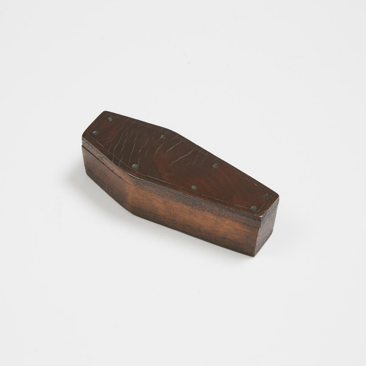 Coffin Form Mahogany Snuff Box, 19th century, length 3.4 in — 8.7 cm